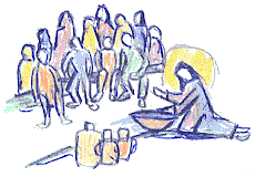 Zeichnung: Jesus beim Waschen der Fe der Jnger